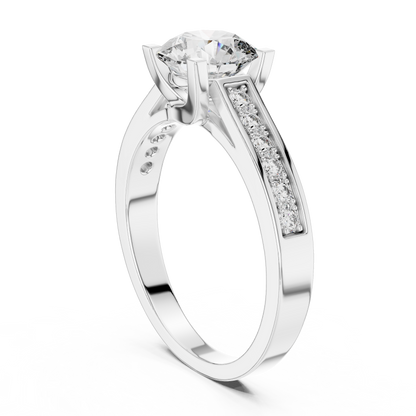 925 Silver Round Moissanite Channel-Set Solitaire Engagement Ring – 14K Gold Plated