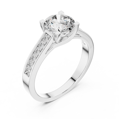 925 Silver Round Moissanite Channel-Set Solitaire Engagement Ring – 14K Gold Plated