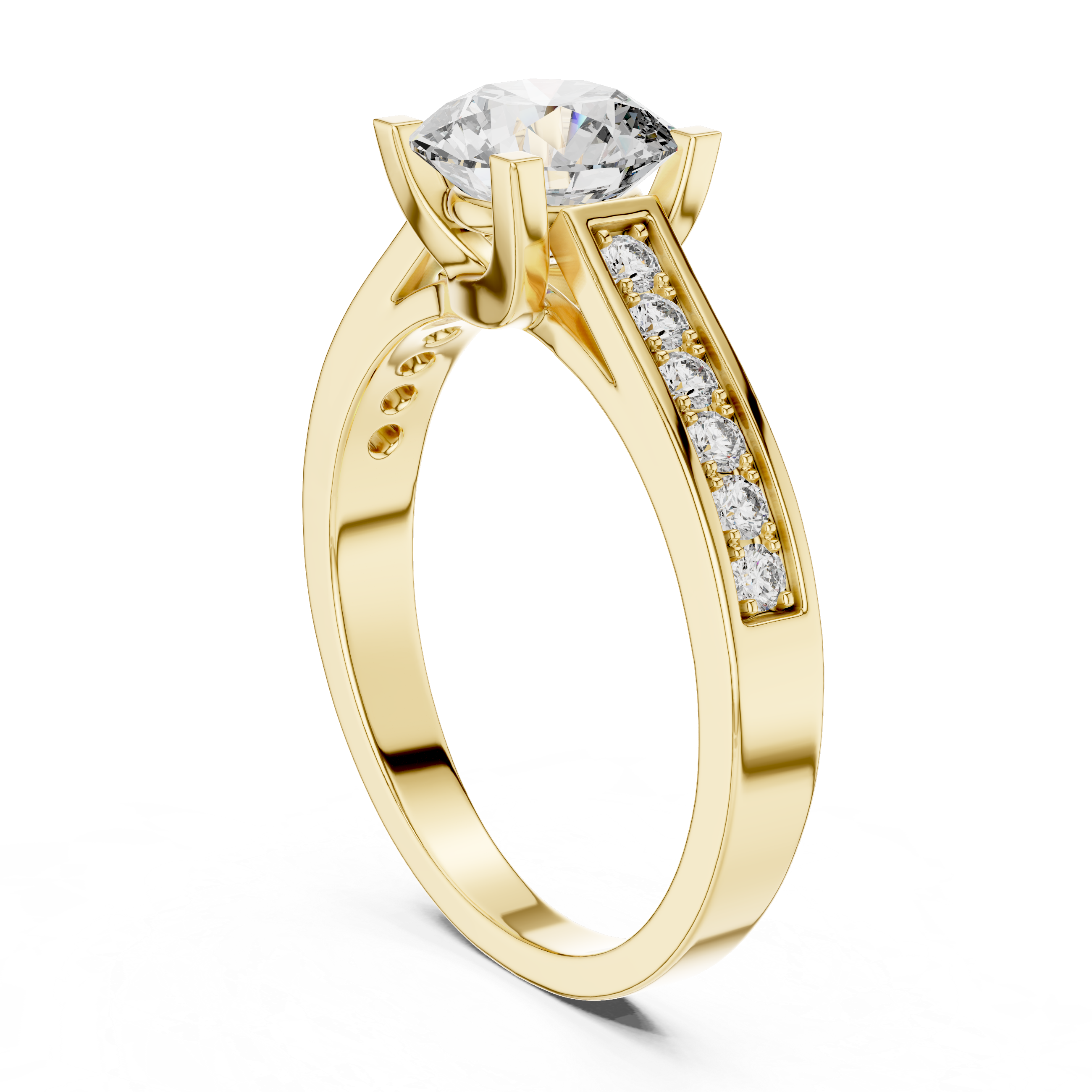 925 Silver Round Moissanite Channel-Set Solitaire Engagement Ring – 14K Gold Plated