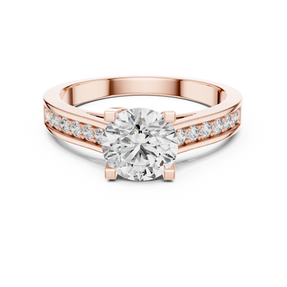 925 Silver Round Moissanite Channel-Set Solitaire Engagement Ring – 14K Gold Plated