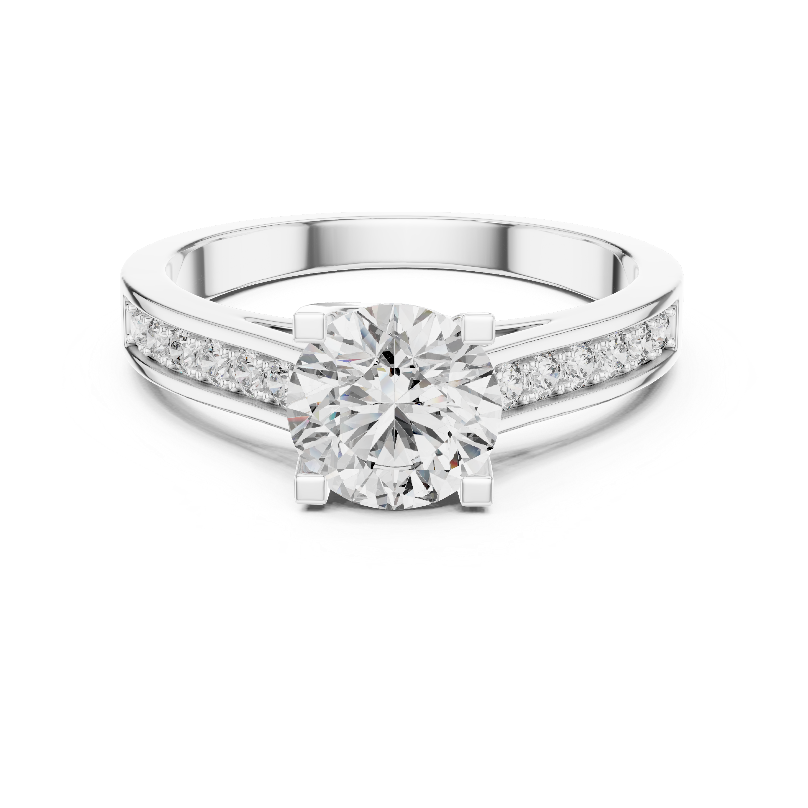 925 Silver Round Moissanite Channel-Set Solitaire Engagement Ring – 14K Gold Plated