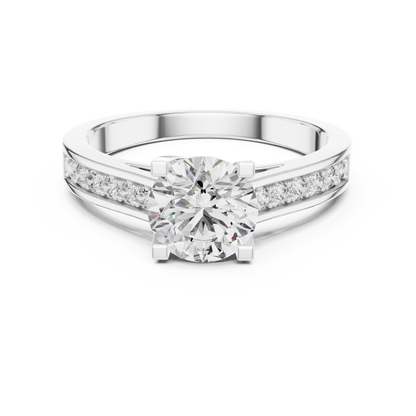 925 Silver Round Moissanite Channel-Set Solitaire Engagement Ring – 14K Gold Plated