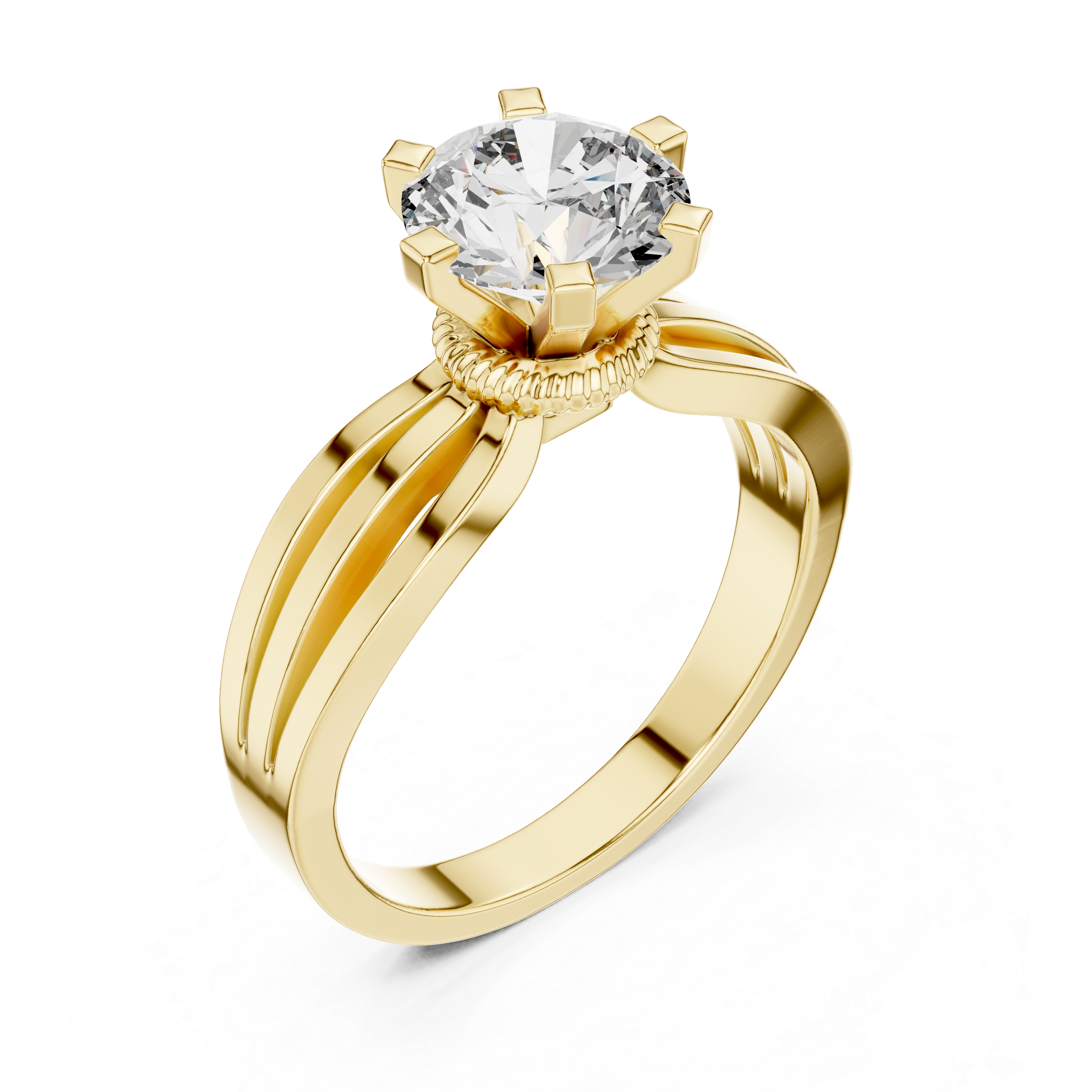 925 Silver Solitaire Round Moissanite Engagement Ring 14K Gold Plated