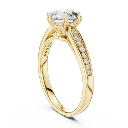 925 Silver Solitaire Round Moissanite Engagement Ring 14K Gold Plated