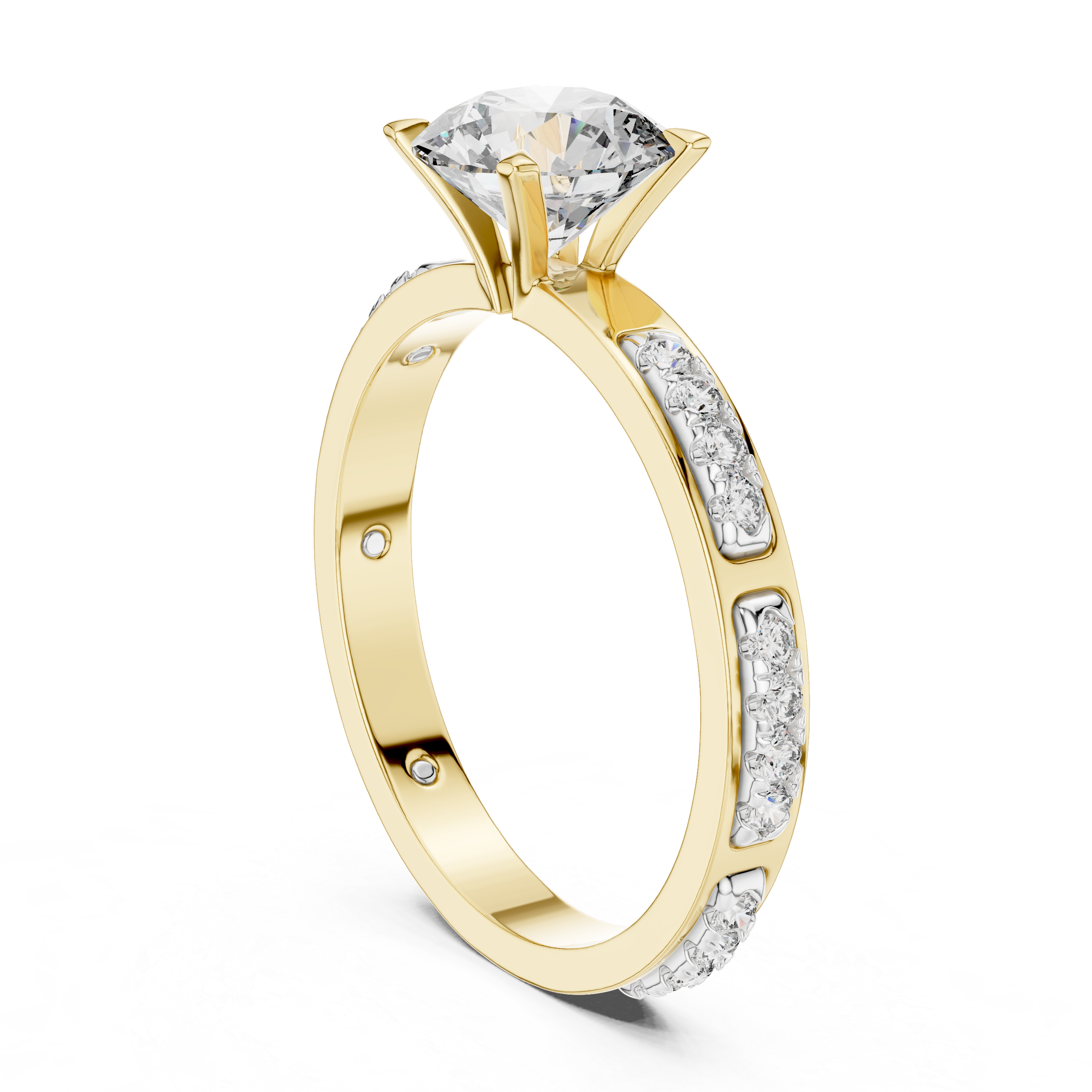 925 Silver 14K Gold Plated Solitaire With Accents Engagement Ring 925 Silver