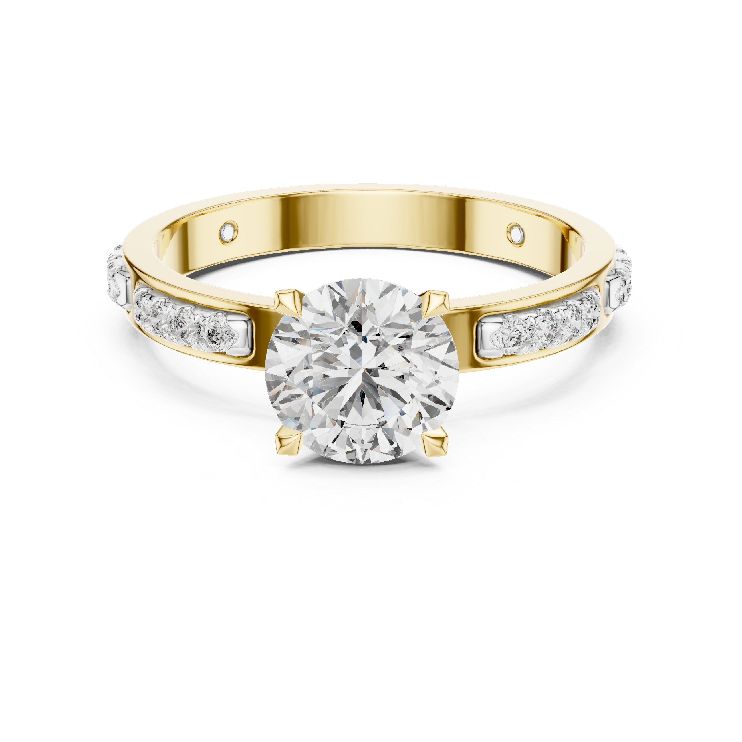 925 Silver 14K Gold Plated Solitaire With Accents Engagement Ring 925 Silver
