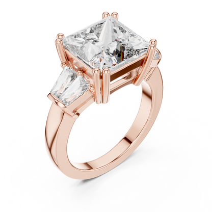 925 Silver Princess Moissanite Engagement Ring 14K Gold Plated