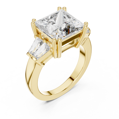 925 Silver Princess Moissanite Engagement Ring 14K Gold Plated