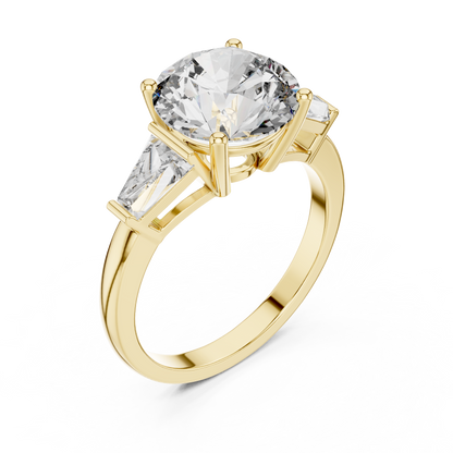 925 Silver Moissanite Three-Stone Engagement Ring 14K Gold Plated