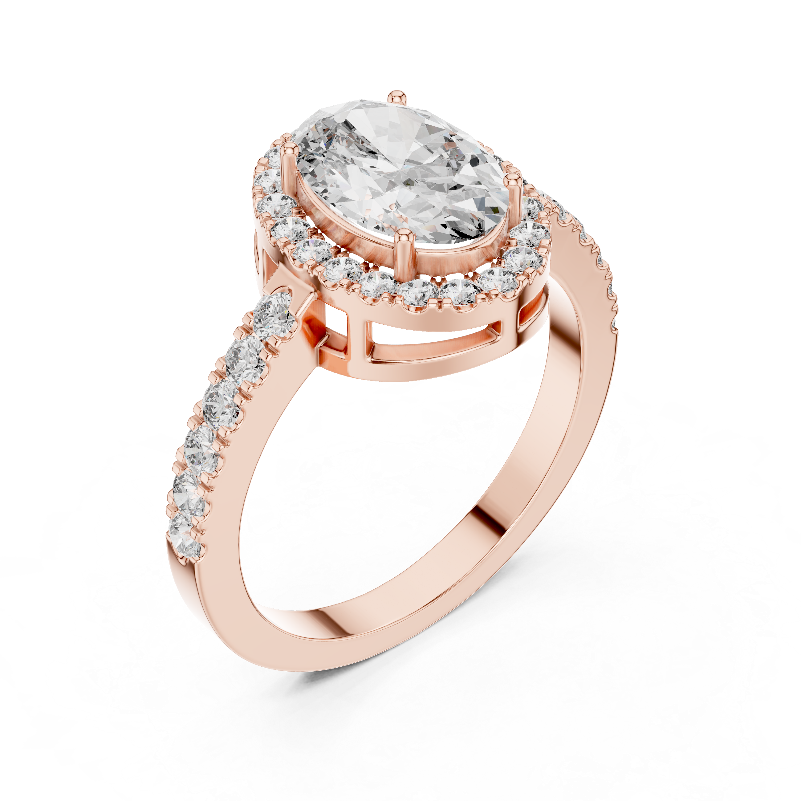 925 Silver Oval Halo Moissanite Engagement Ring 14K Gold Plated