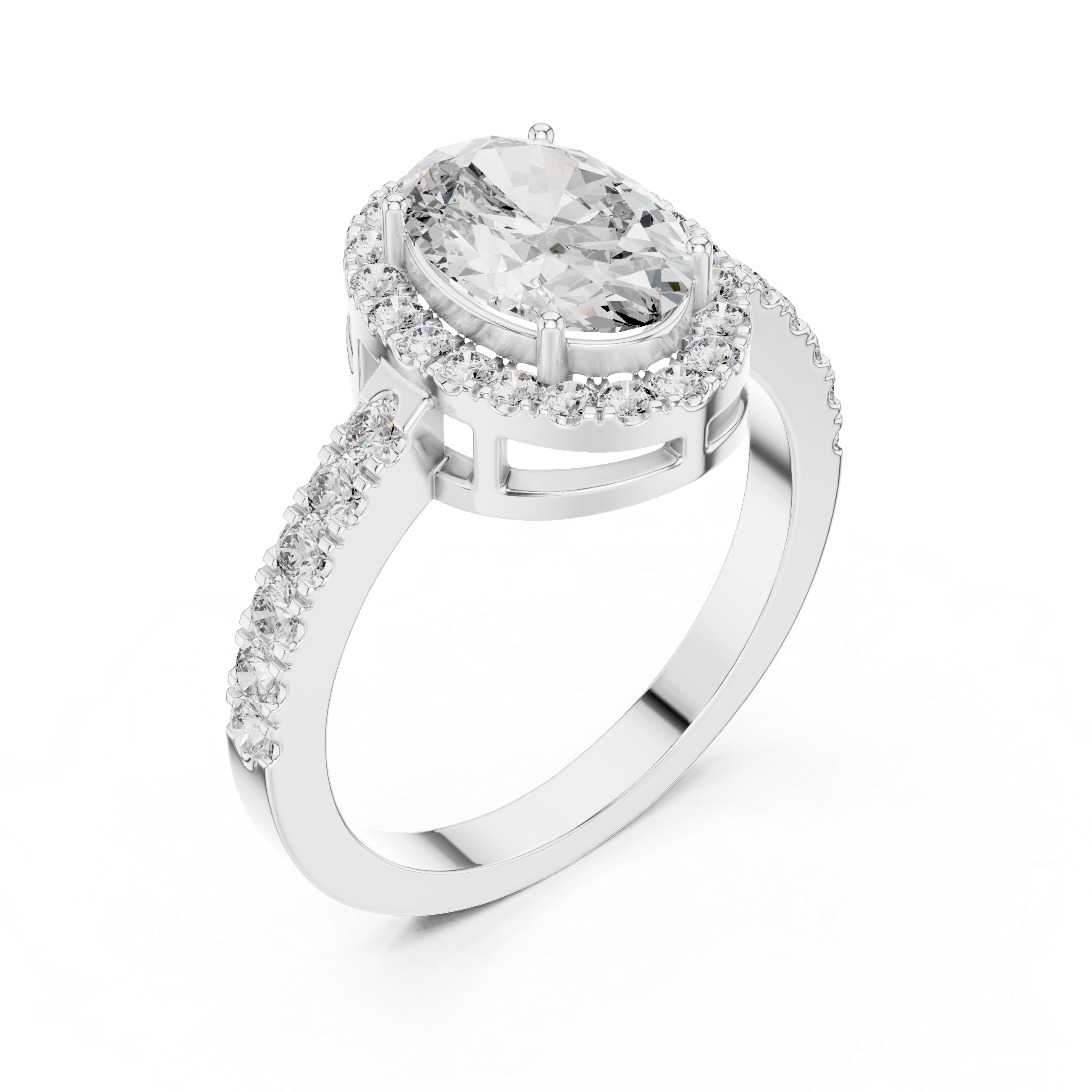 925 Silver Oval Halo Moissanite Engagement Ring 14K Gold Plated