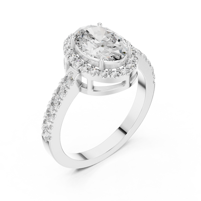 925 Silver Oval Halo Moissanite Engagement Ring 14K Gold Plated