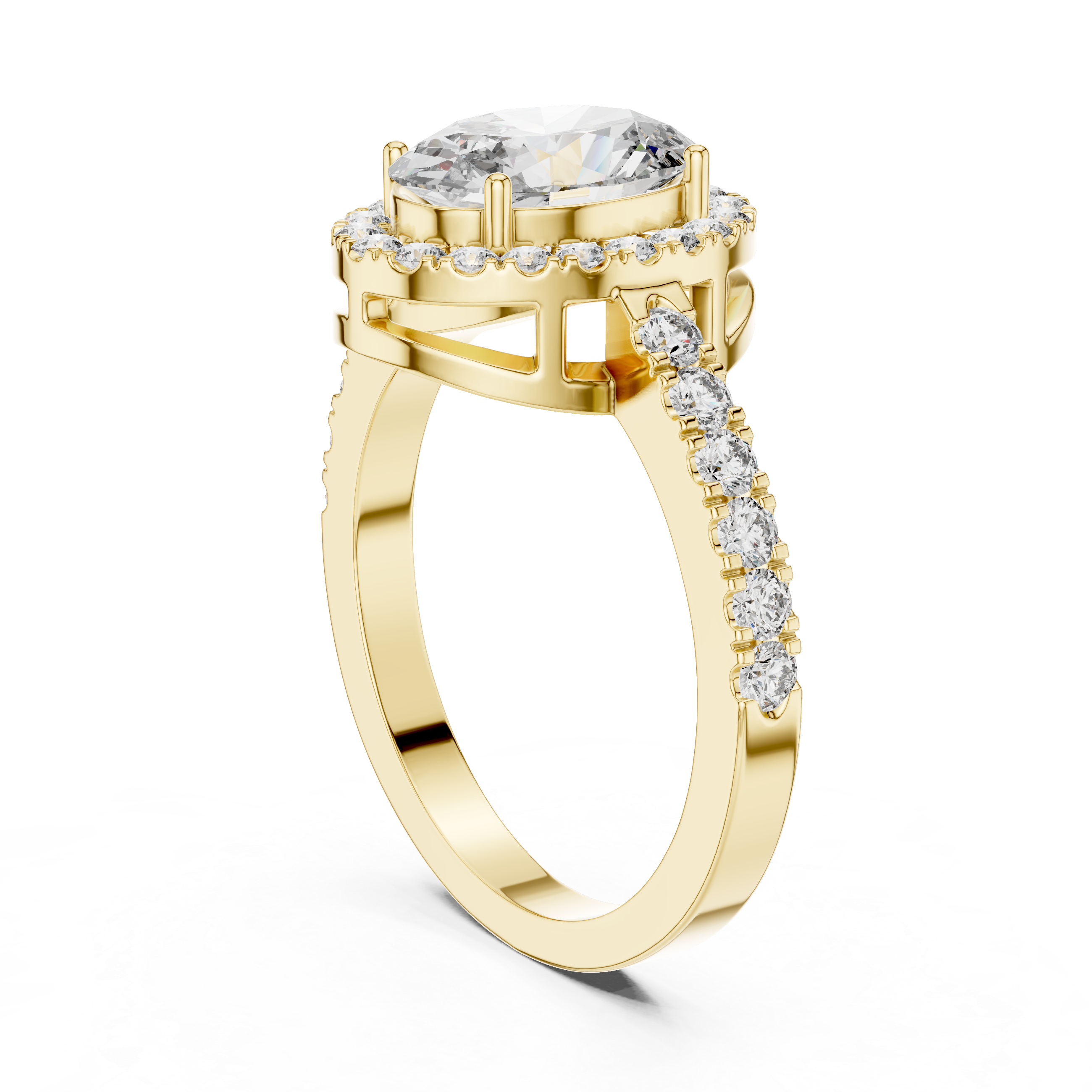 925 Silver Oval Halo Moissanite Engagement Ring 14K Gold Plated