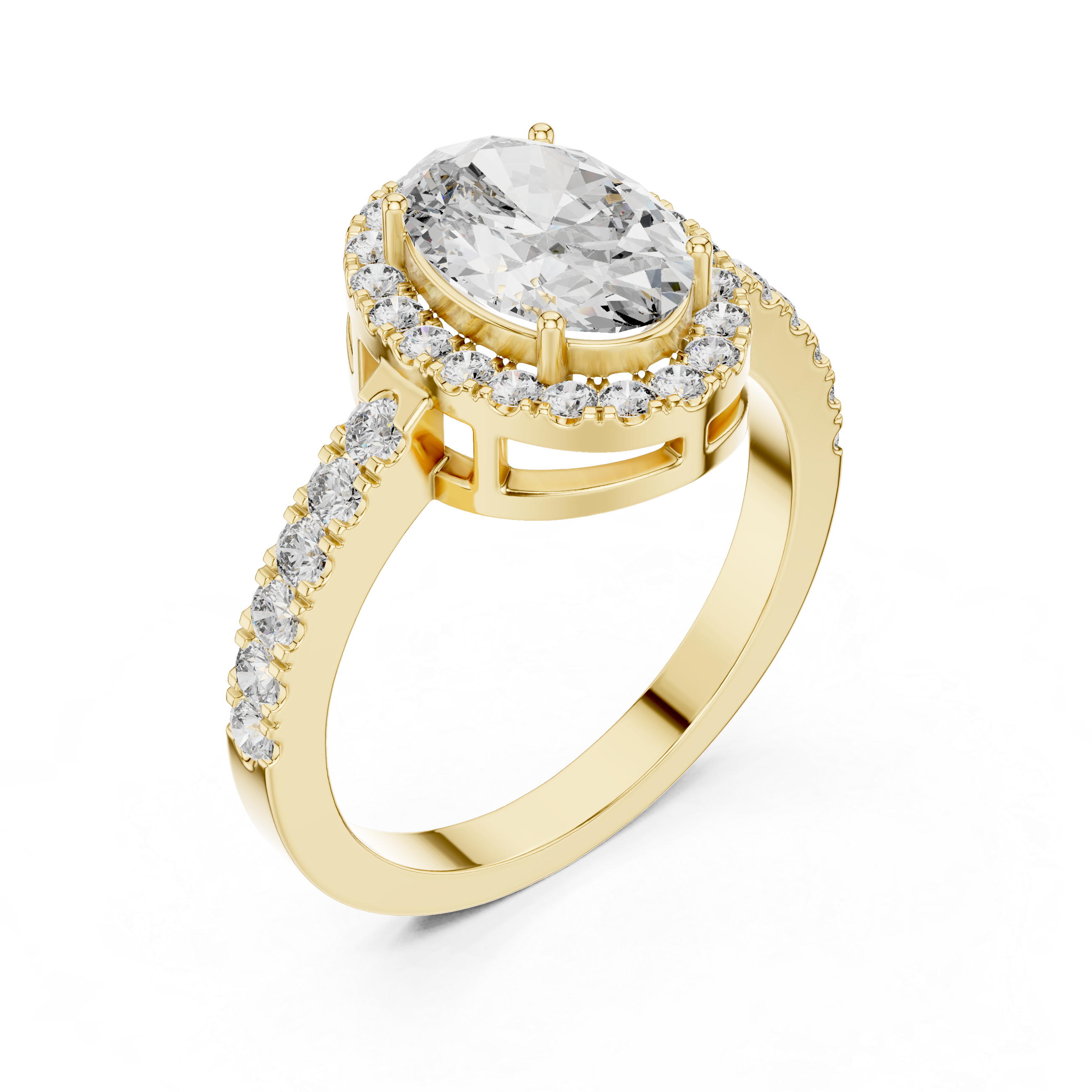 925 Silver Oval Halo Moissanite Engagement Ring 14K Gold Plated