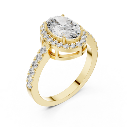 925 Silver Oval Halo Moissanite Engagement Ring 14K Gold Plated