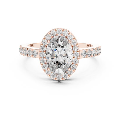 925 Silver Oval Halo Moissanite Engagement Ring 14K Gold Plated