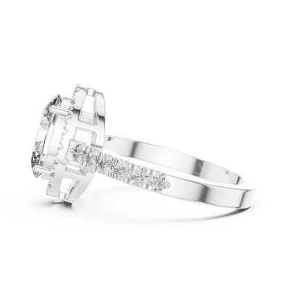 925 Silver Oval Halo Moissanite Engagement Ring 14K Gold Plated