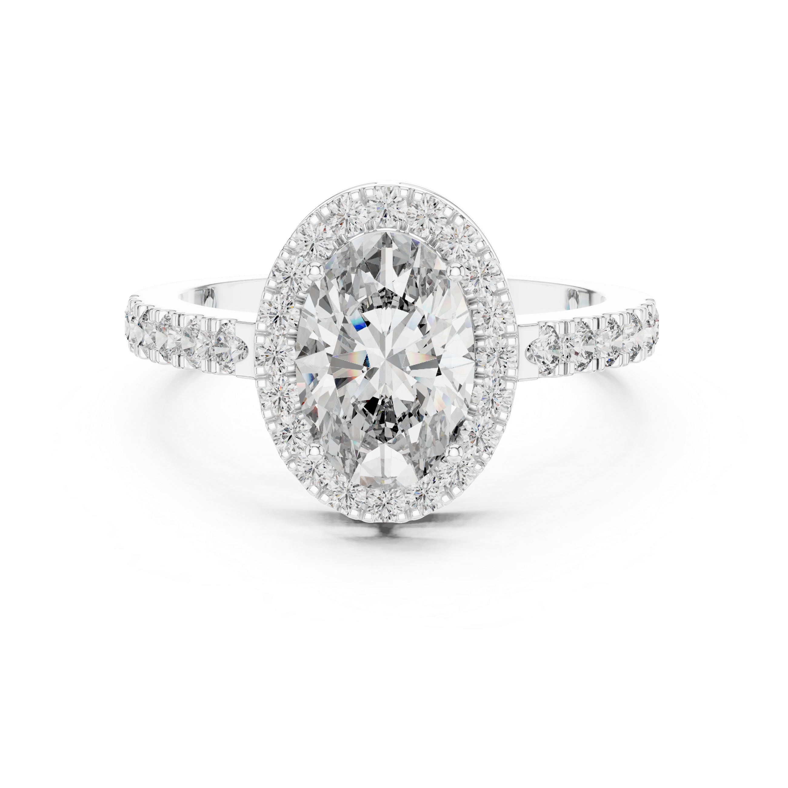 925 Silver Oval Halo Moissanite Engagement Ring 14K Gold Plated