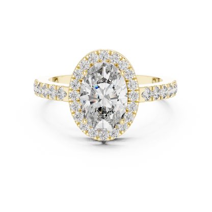 925 Silver Oval Halo Moissanite Engagement Ring 14K Gold Plated
