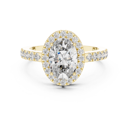 925 Silver Oval Halo Moissanite Engagement Ring 14K Gold Plated