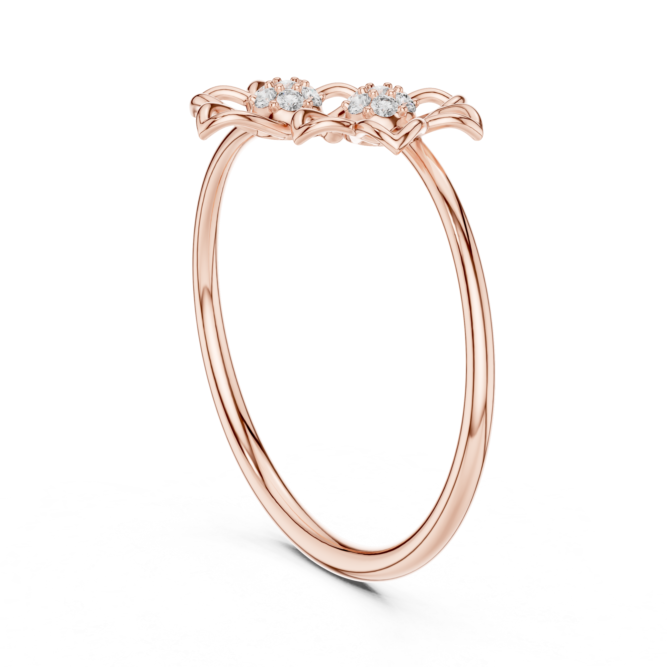 925 Silver Moissanite Twin Flower Openwork Bypass Ring 14K Gold Plated