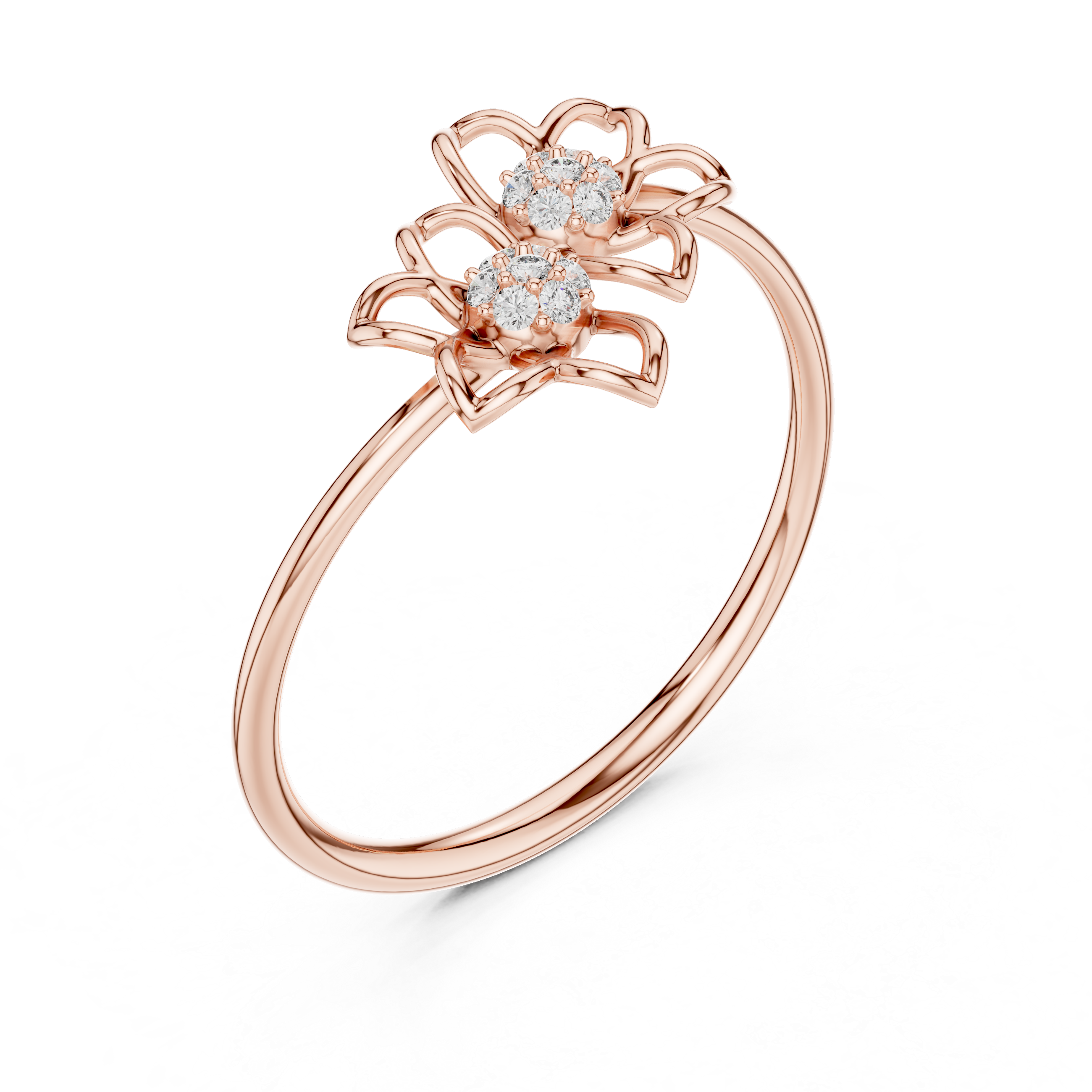 925 Silver Moissanite Twin Flower Openwork Bypass Ring 14K Gold Plated