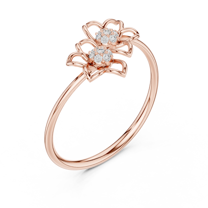 925 Silver Moissanite Twin Flower Openwork Bypass Ring 14K Gold Plated