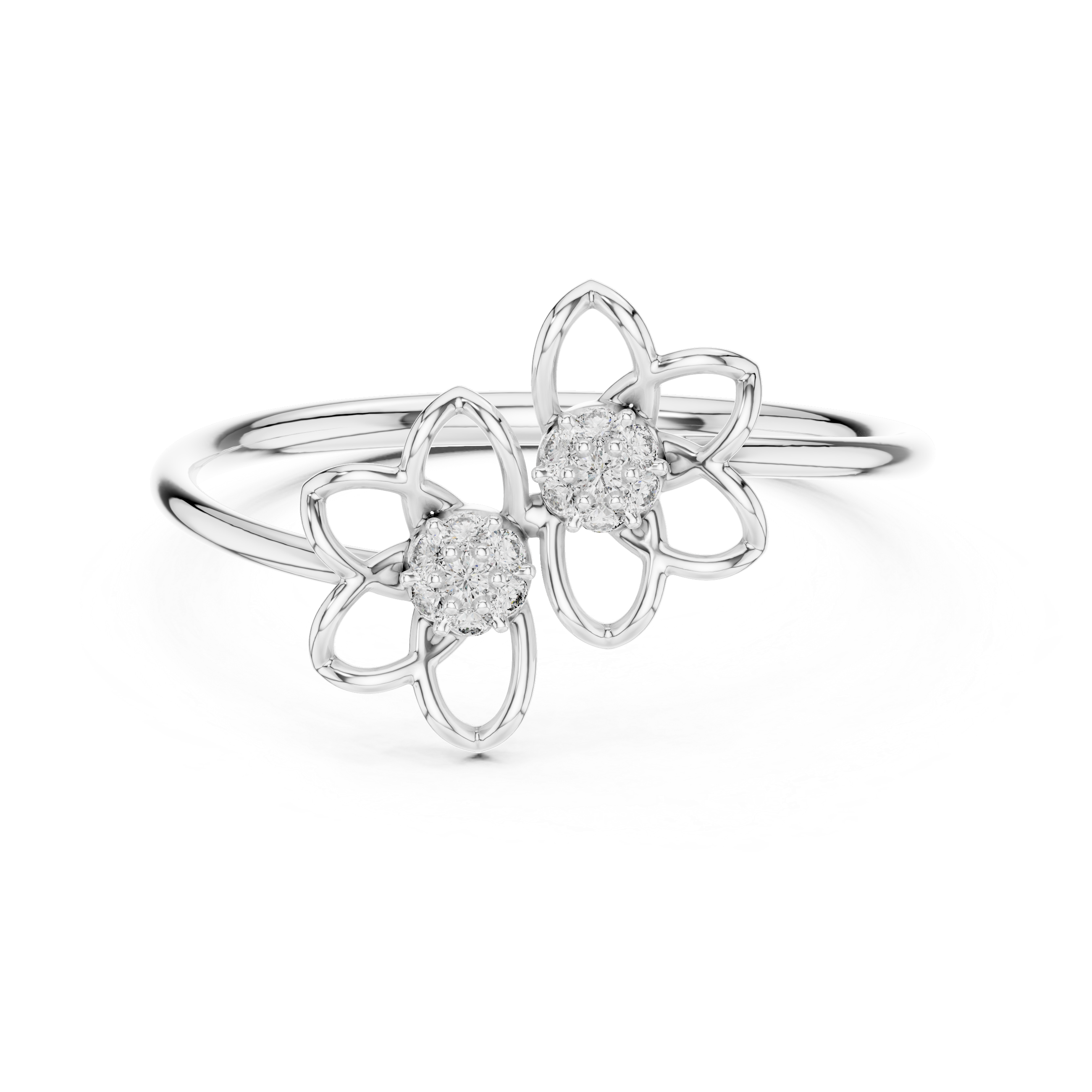 925 Silver Moissanite Twin Flower Openwork Bypass Ring 14K Gold Plated