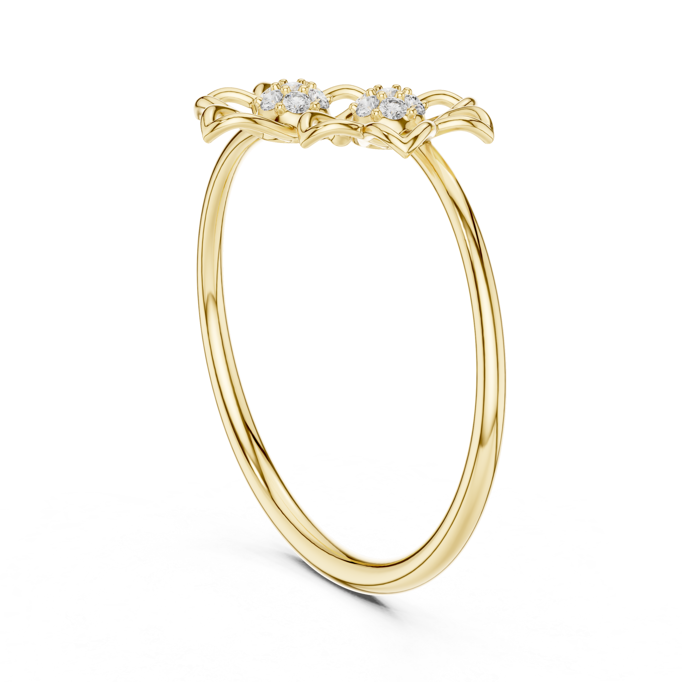 925 Silver Moissanite Twin Flower Openwork Bypass Ring 14K Gold Plated
