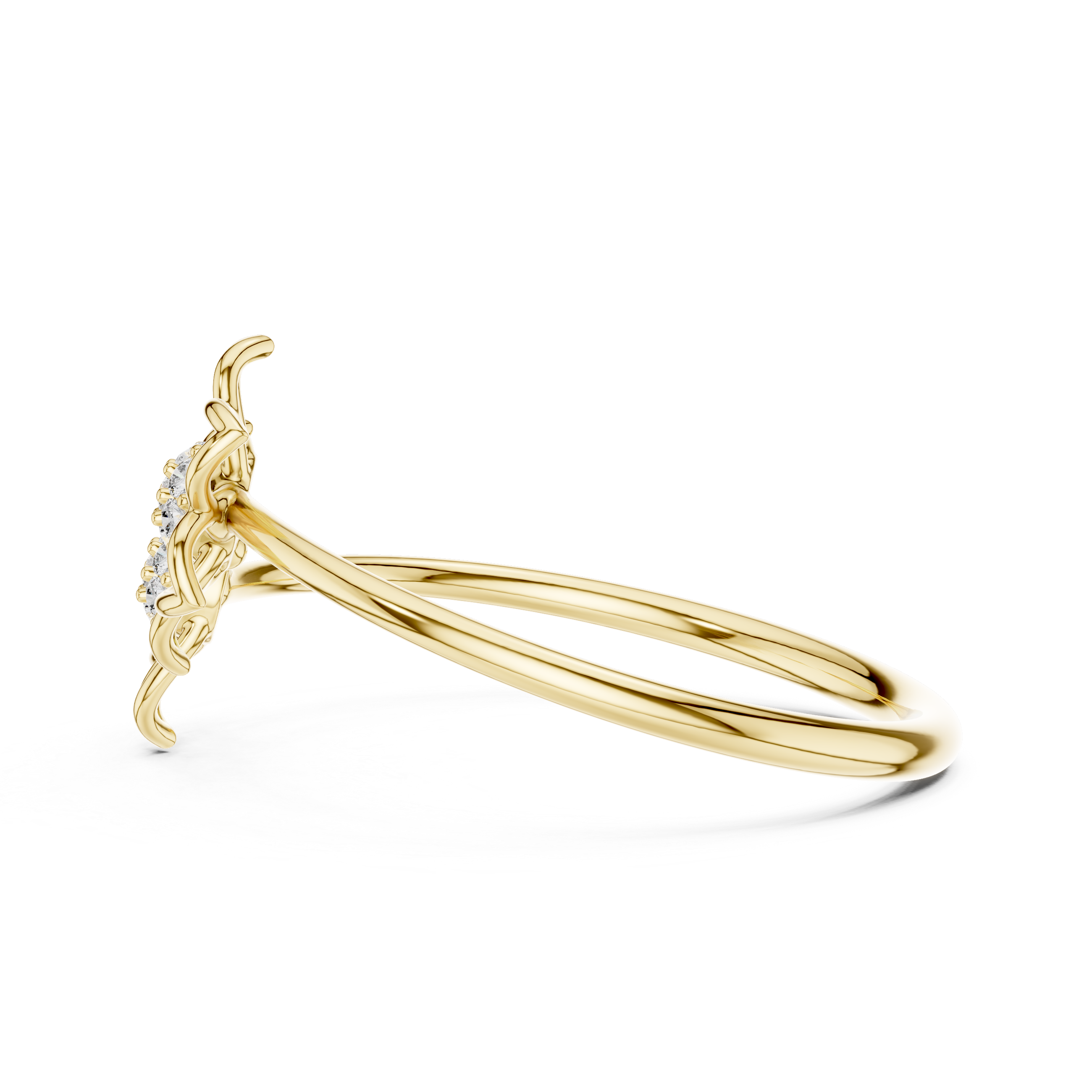 925 Silver Moissanite Twin Flower Openwork Bypass Ring 14K Gold Plated