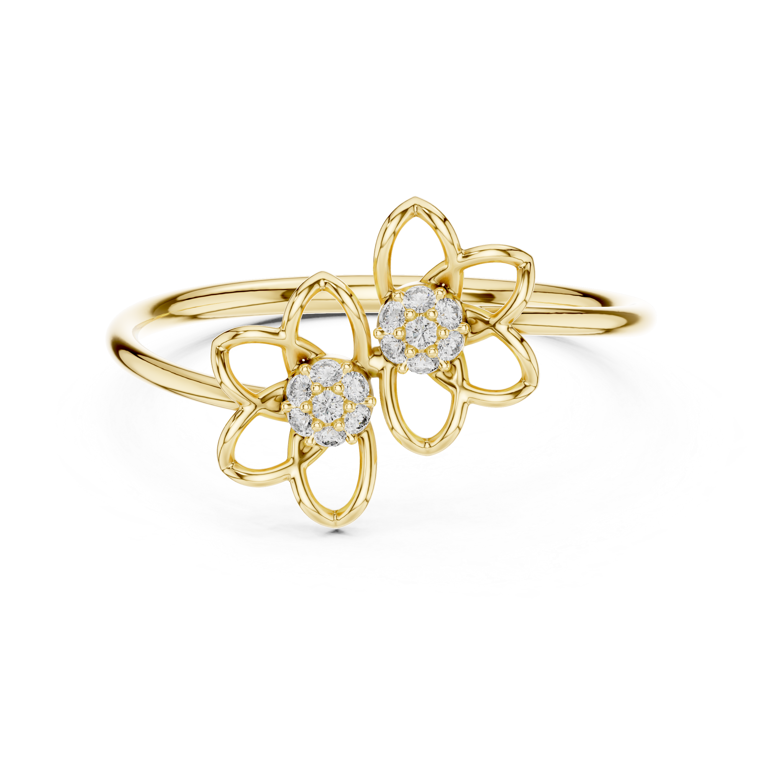925 Silver Moissanite Twin Flower Openwork Bypass Ring 14K Gold Plated
