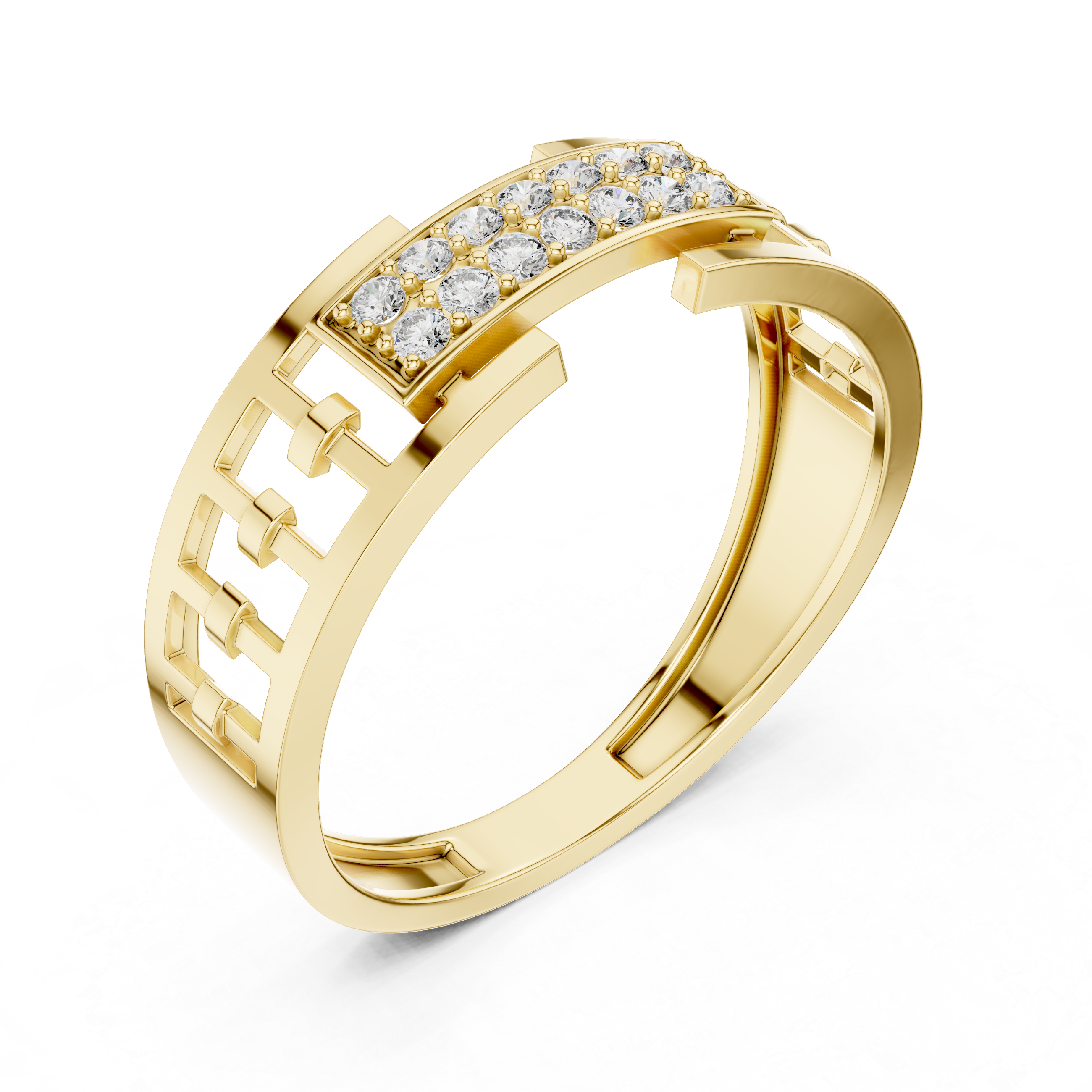 925 Silver Men’s Open Bypass Geometric Moissanite Ring 14k Gold Plated