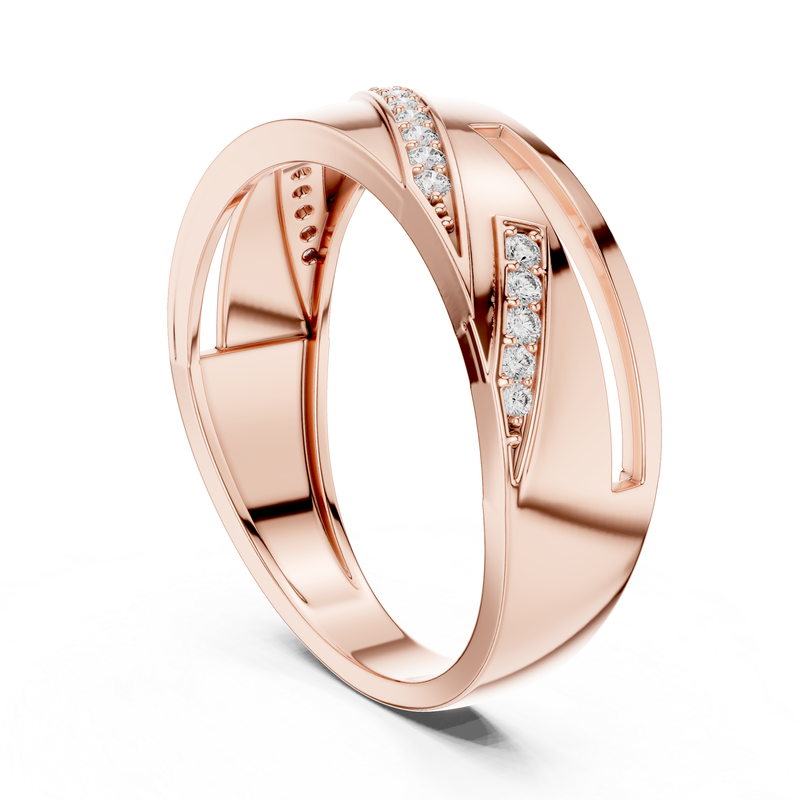 925 Silver Moissanite Diagonal Pavé Swirl Architectural Men’s Ring 14k Gold Plated