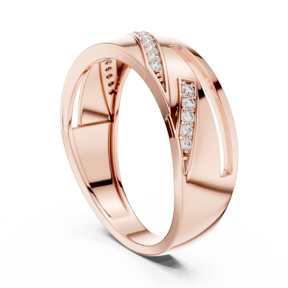 925 Silver Moissanite Diagonal Pavé Swirl Architectural Men’s Ring 14k Gold Plated