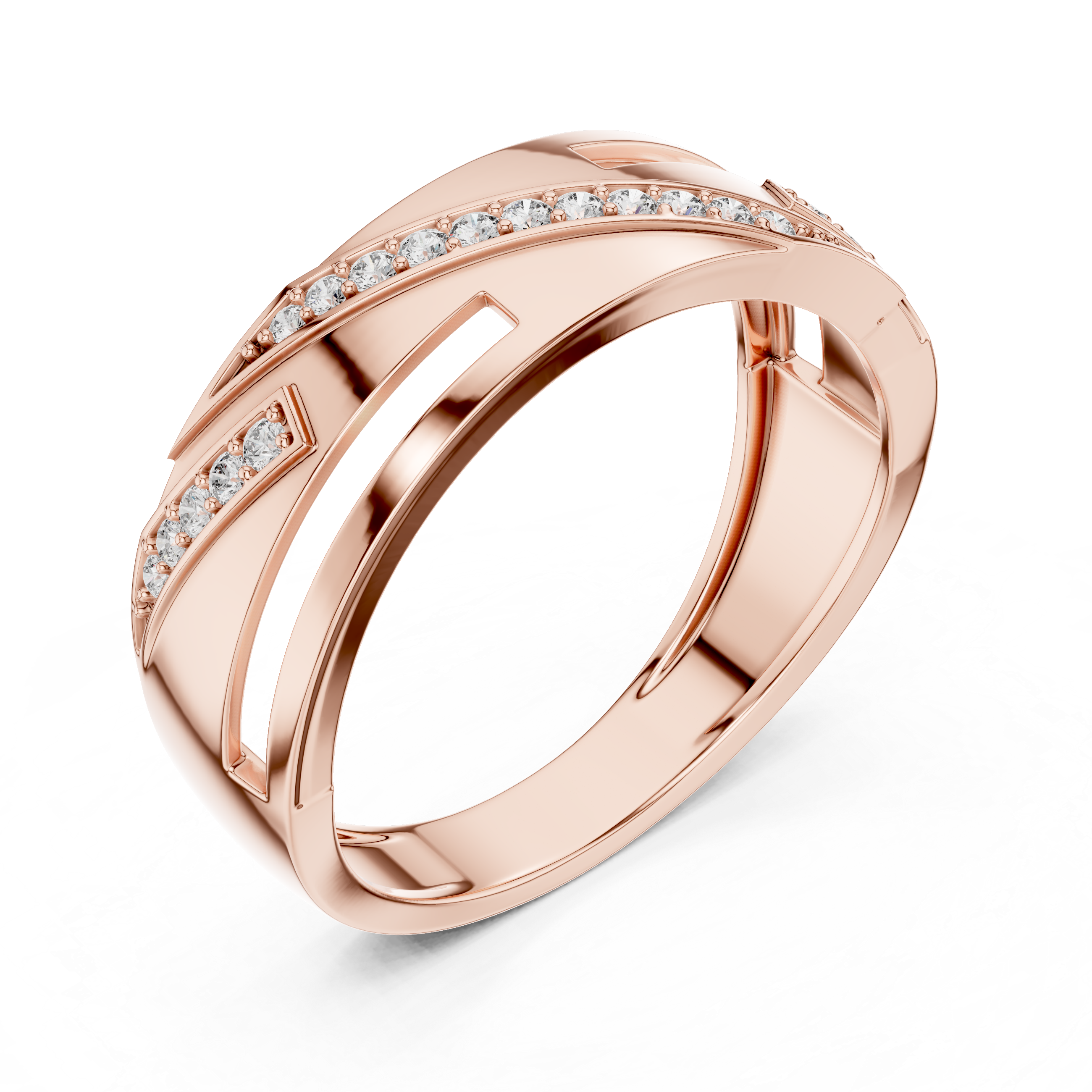 925 Silver Moissanite Diagonal Pavé Swirl Architectural Men’s Ring 14k Gold Plated