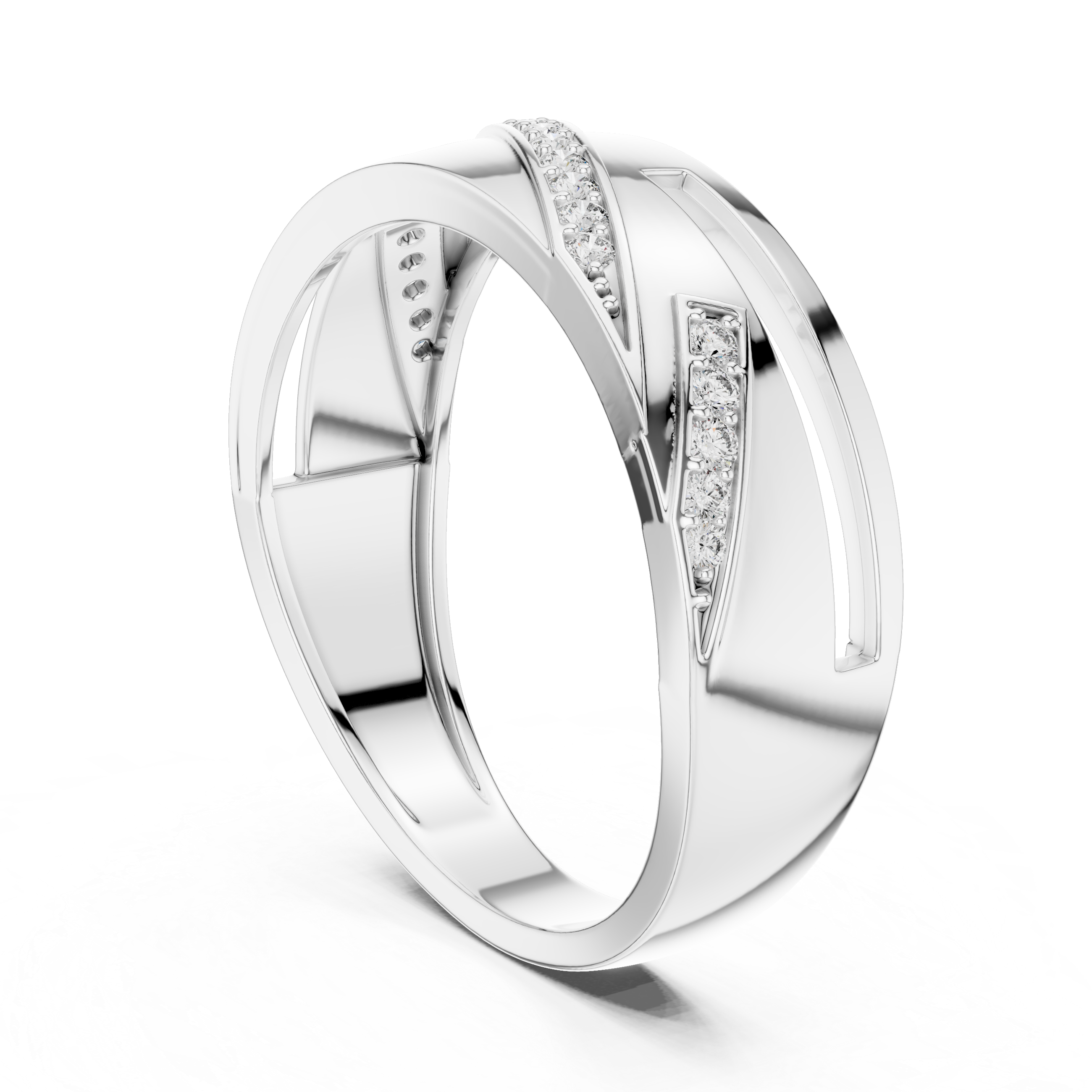 925 Silver Moissanite Diagonal Pavé Swirl Architectural Men’s Ring 14k Gold Plated