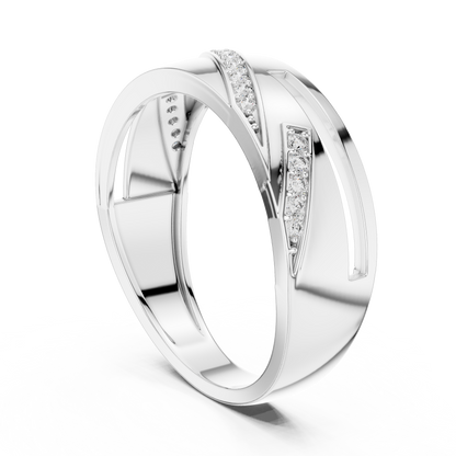 925 Silver Moissanite Diagonal Pavé Swirl Architectural Men’s Ring 14k Gold Plated