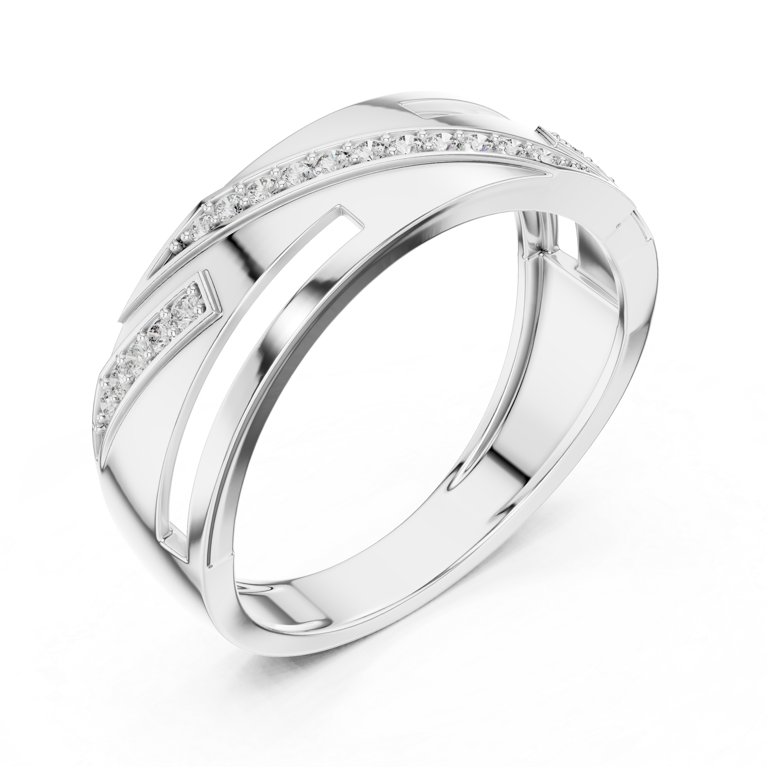 925 Silver Moissanite Diagonal Pavé Swirl Architectural Men’s Ring 14k Gold Plated