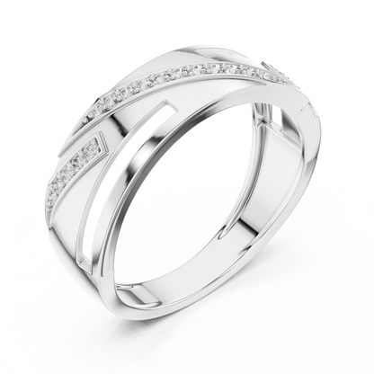 925 Silver Moissanite Diagonal Pavé Swirl Architectural Men’s Ring 14k Gold Plated