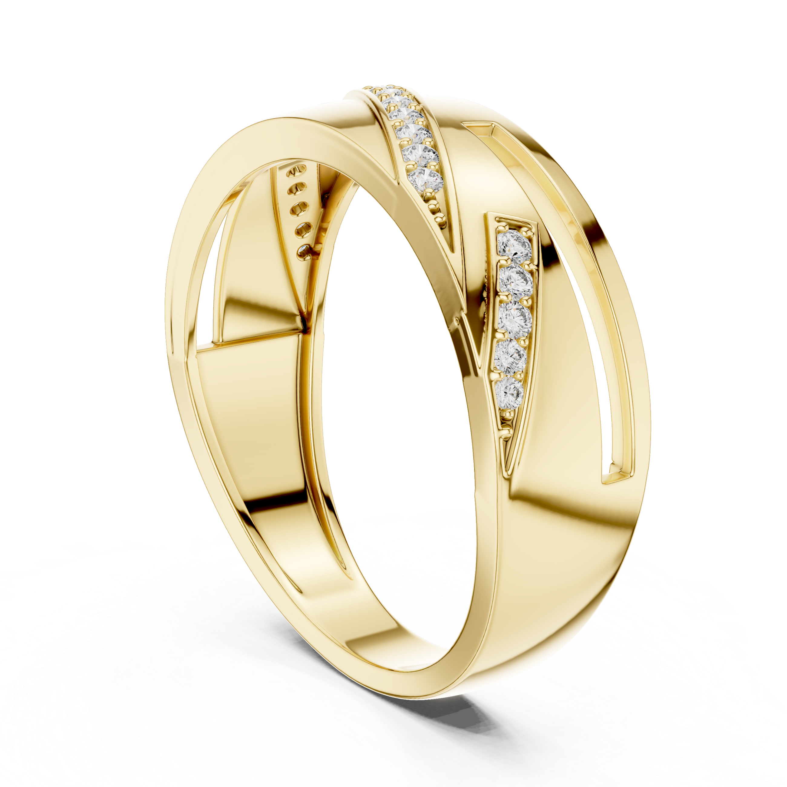 925 Silver Moissanite Diagonal Pavé Swirl Architectural Men’s Ring 14k Gold Plated