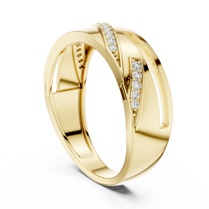 925 Silver Moissanite Diagonal Pavé Swirl Architectural Men’s Ring 14k Gold Plated
