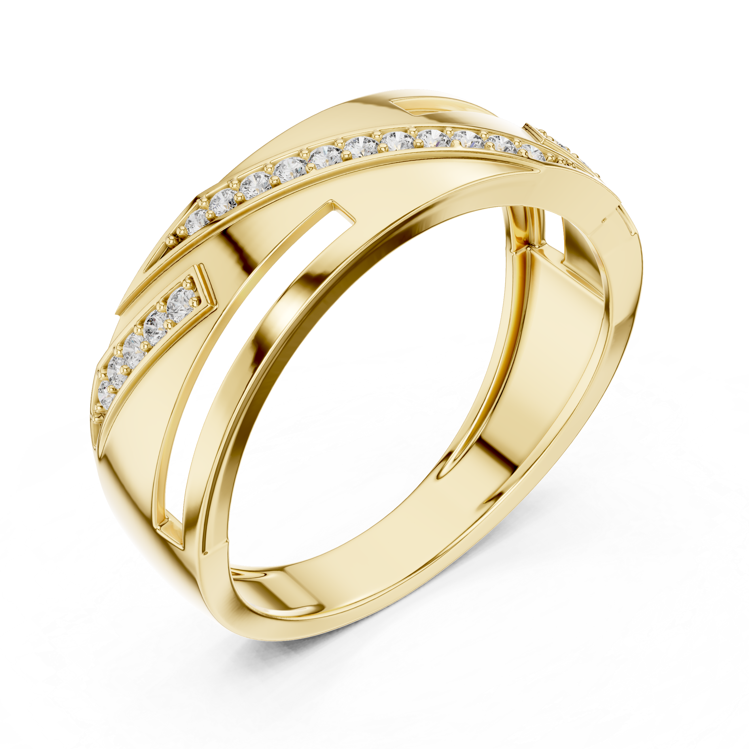 925 Silver Moissanite Diagonal Pavé Swirl Architectural Men’s Ring 14k Gold Plated
