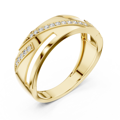 925 Silver Moissanite Diagonal Pavé Swirl Architectural Men’s Ring 14k Gold Plated