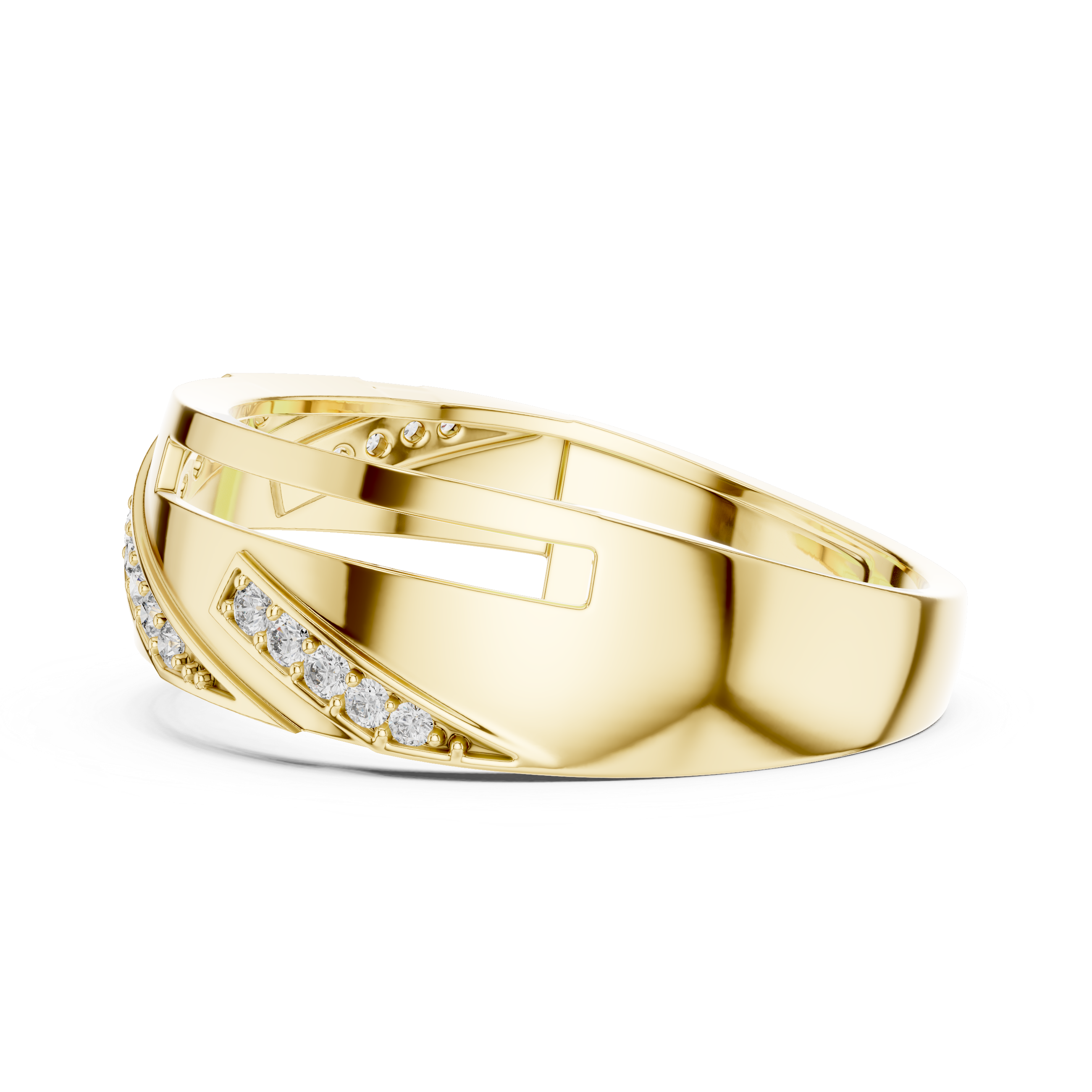 925 Silver Moissanite Diagonal Pavé Swirl Architectural Men’s Ring 14k Gold Plated