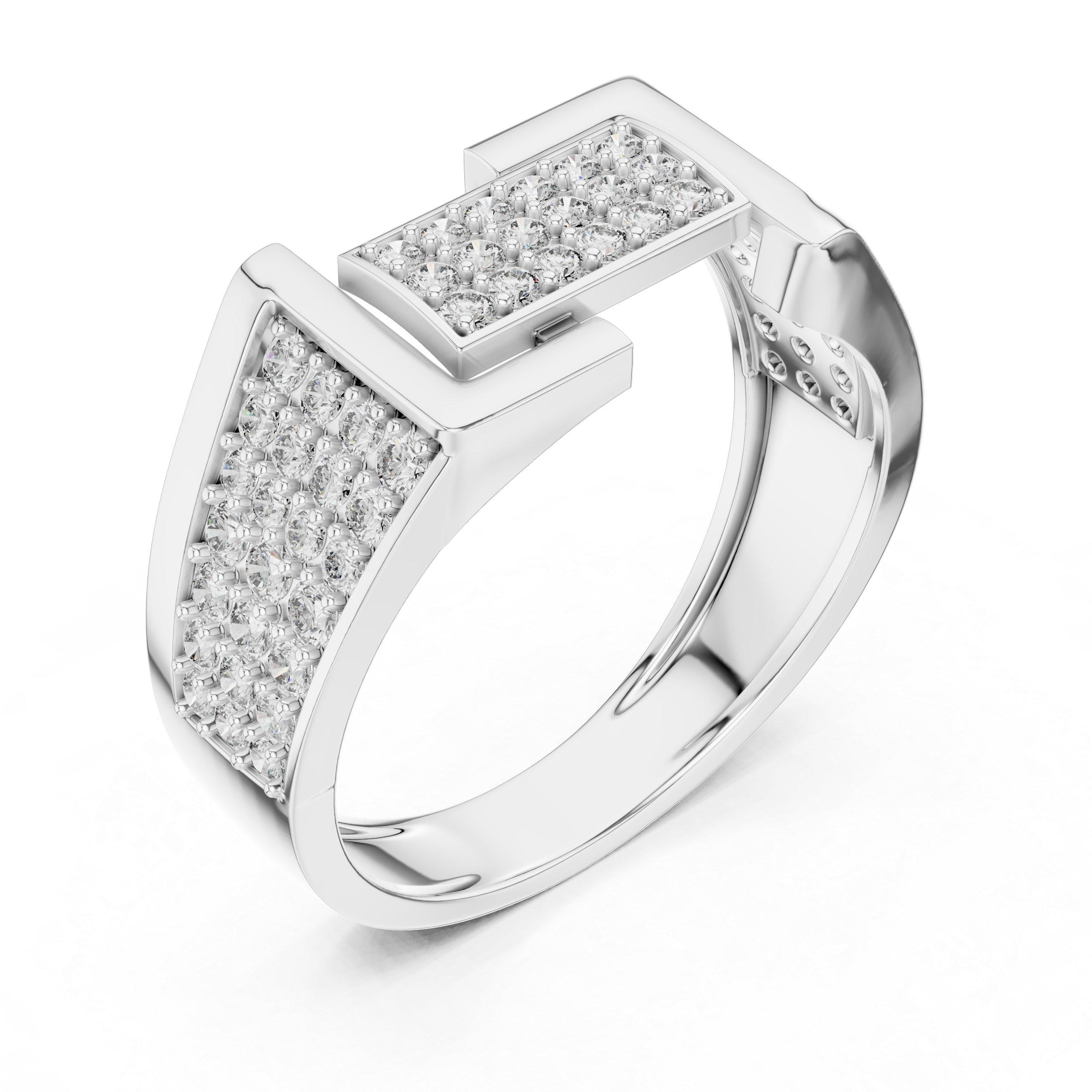 925 Silver Moissanite Geometric Slotted Cluster Statement Band 14k Gold Plated