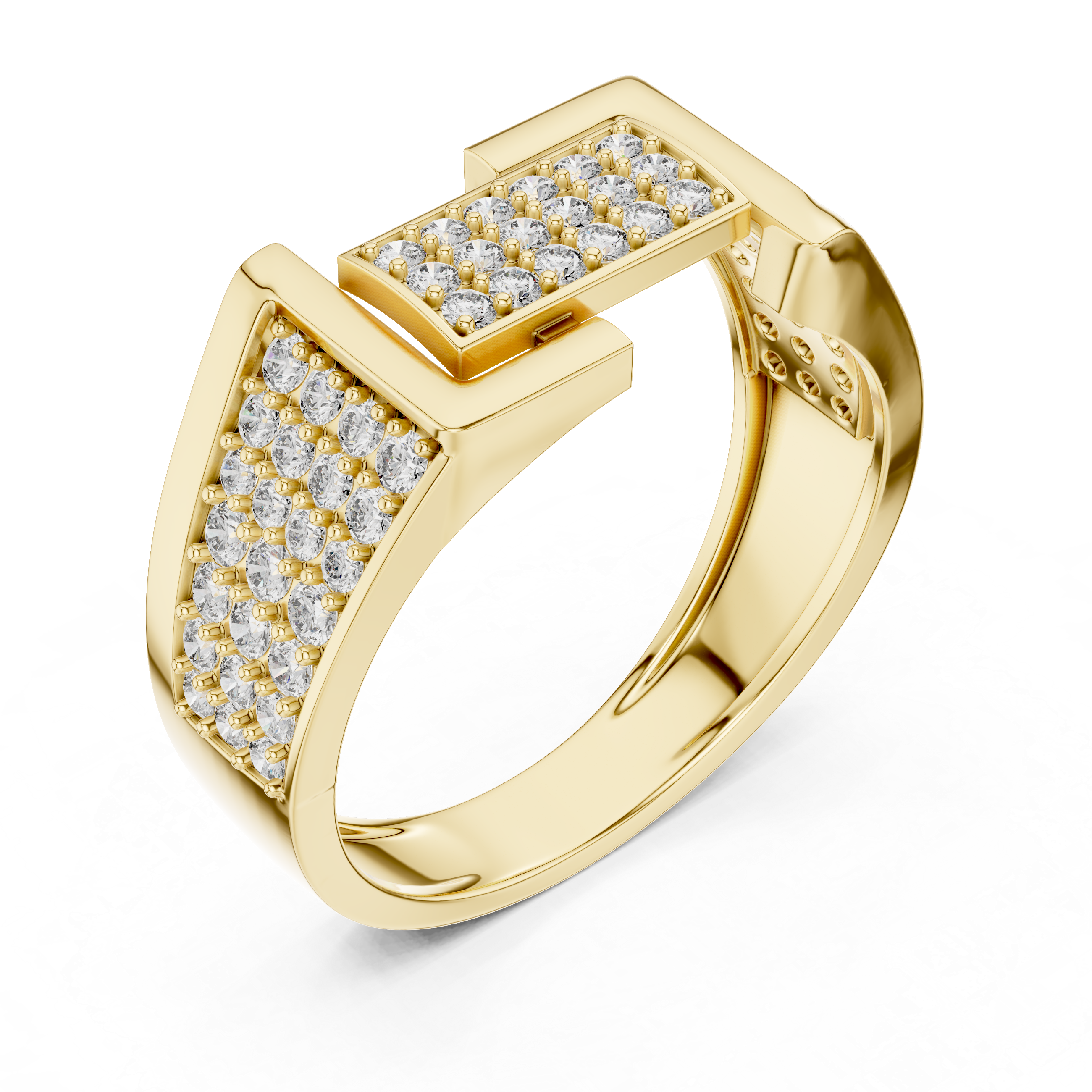 925 Silver Moissanite Geometric Slotted Cluster Statement Band 14k Gold Plated