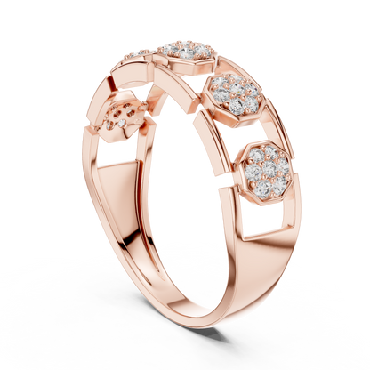 925 Silver Moissanite Hexagonal Link Openwork Cluster Band 14k Gold Plated