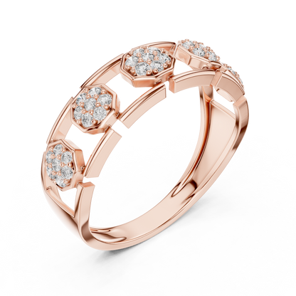 925 Silver Moissanite Hexagonal Link Openwork Cluster Band 14k Gold Plated