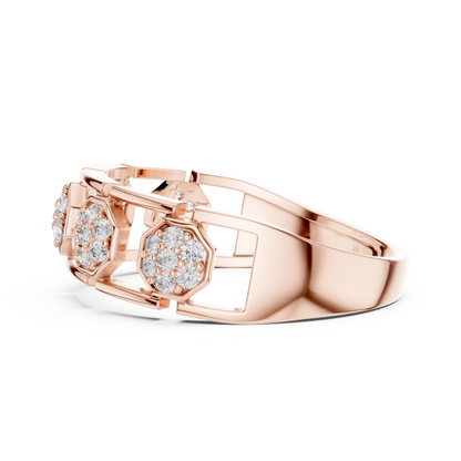 925 Silver Moissanite Hexagonal Link Openwork Cluster Band 14k Gold Plated