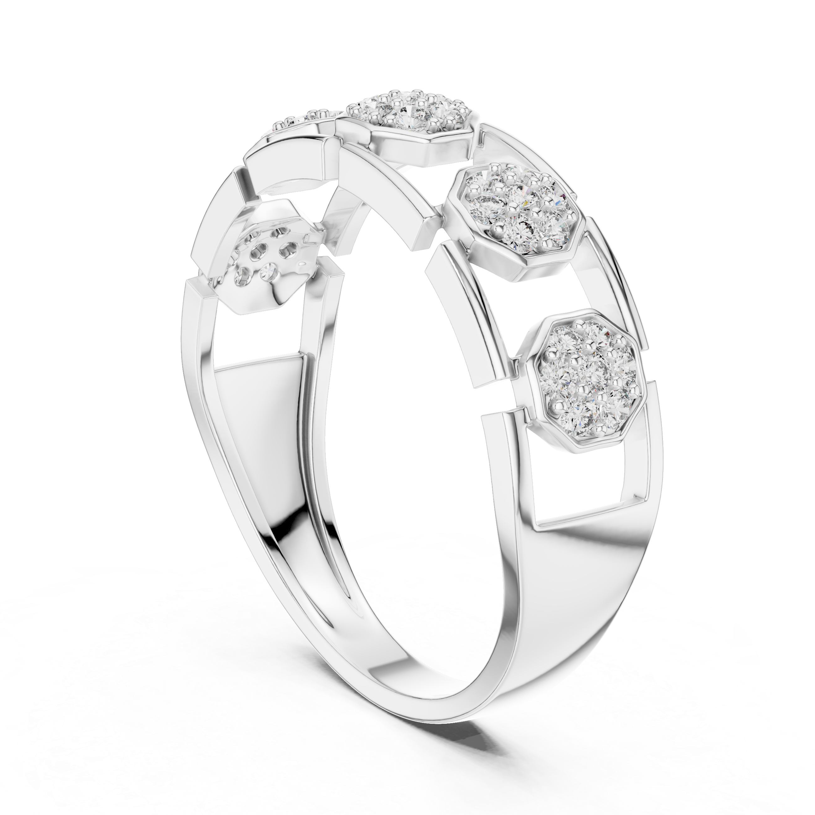 925 Silver Moissanite Hexagonal Link Openwork Cluster Band 14k Gold Plated